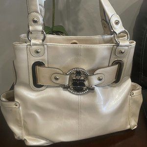 Kathy Van Zeeland Cream Patent Leather Tote